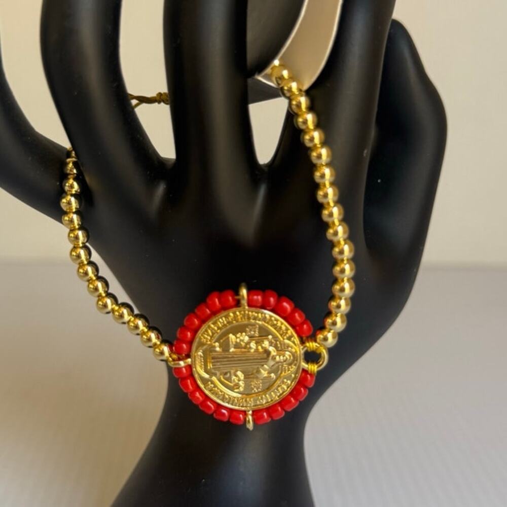 Handmade Gold-Plated San Benito Beaded Bracelet with Beads Spiritual Protection